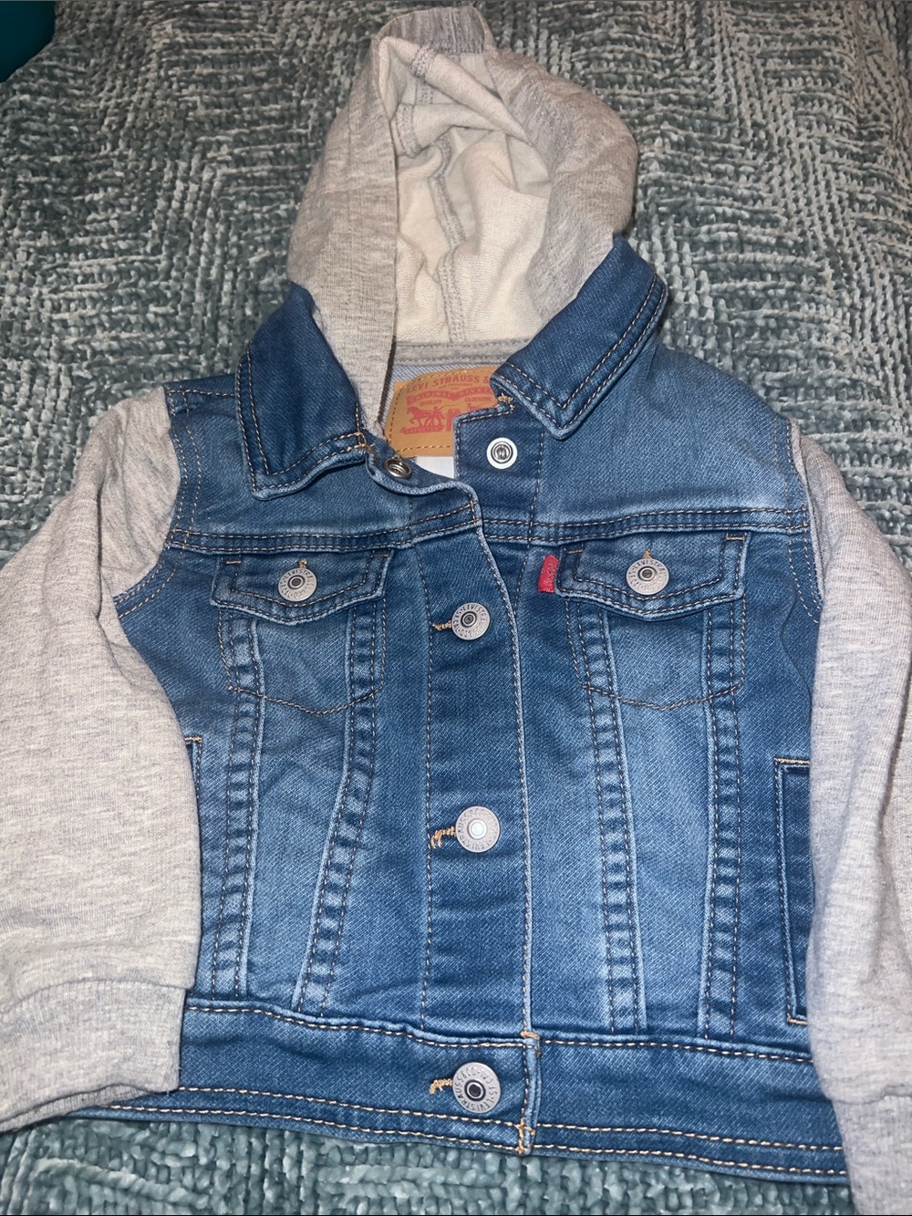 Levi's Kids Blue Denim Jacket with Gray Hood & Sleeves